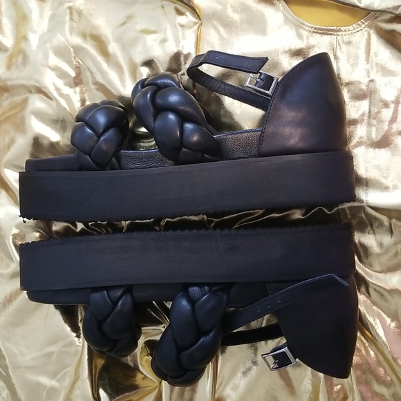 Leather Puffy Woven Platform Sandals Pillow Chunky Lug Sole - Picture 6 of 11